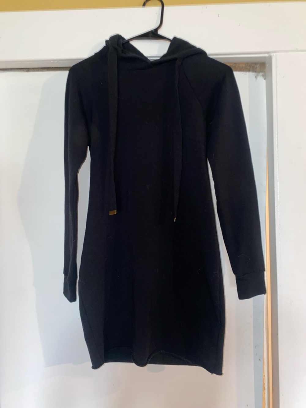 Almost Famous Black Hooded Sweater Dress with Logo Tag